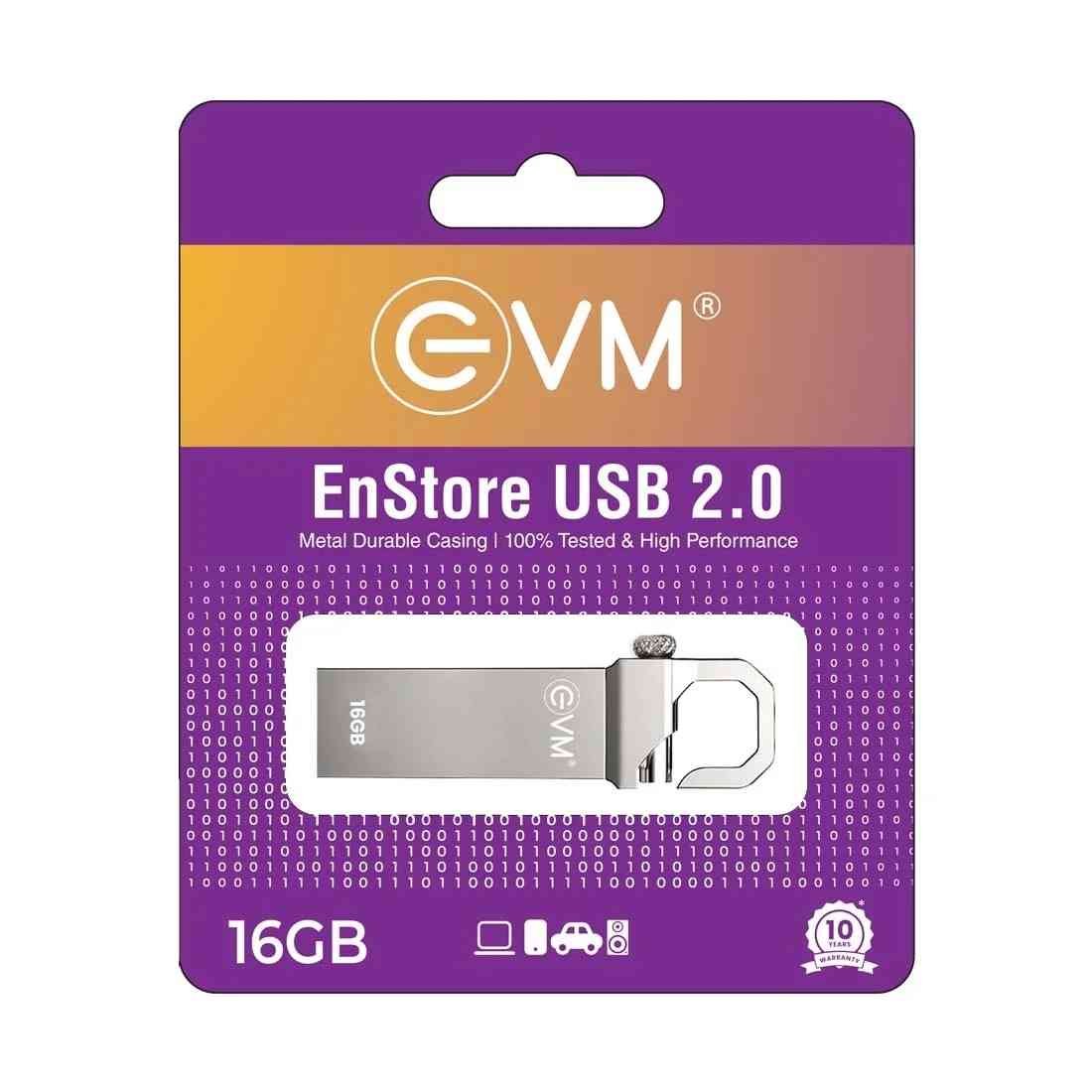 Pendrive EVM EnStore 16GB Metal USB 2.0 Flash Drive | High Read Speeds Up to 15MB/s & Write Speeds Up to 8MB/s, Durable Metal Casing, Ideal for Data Transfer & Storage, ‎Metallic Black