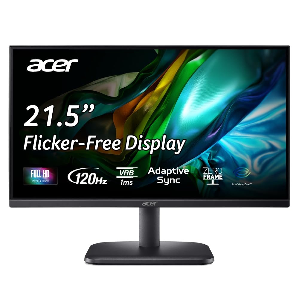 Monitor Acer 21.5 Inch EK220QJ0BI (UM.WE0SI.001) | Full HD IPS (1920x1080p) VA Panel LED Monitor, 120Hz Refresh Rate, 1ms VRB, AdaptiveSync, sRGB 99%, Flicker-Less & BlueLight Shield, ZeroFrame, HDMI
